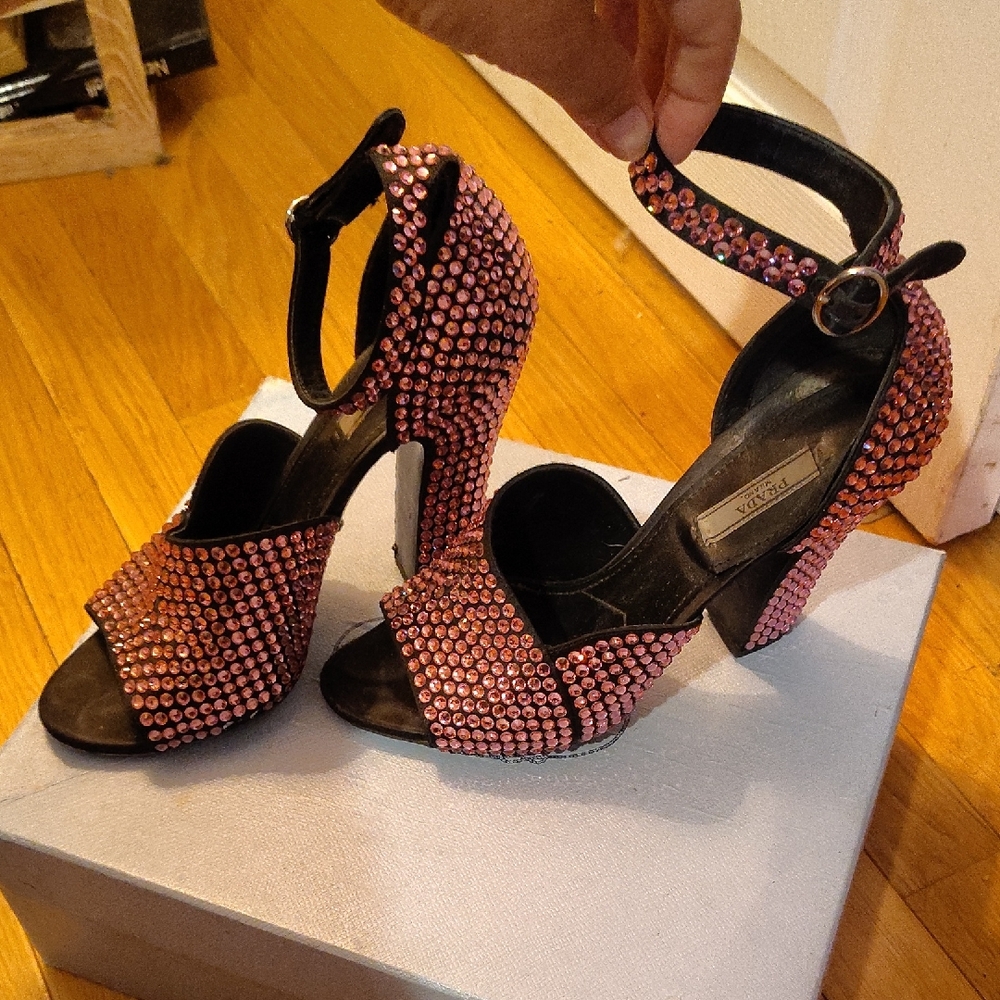 Prada Black and Pink Studded Heels